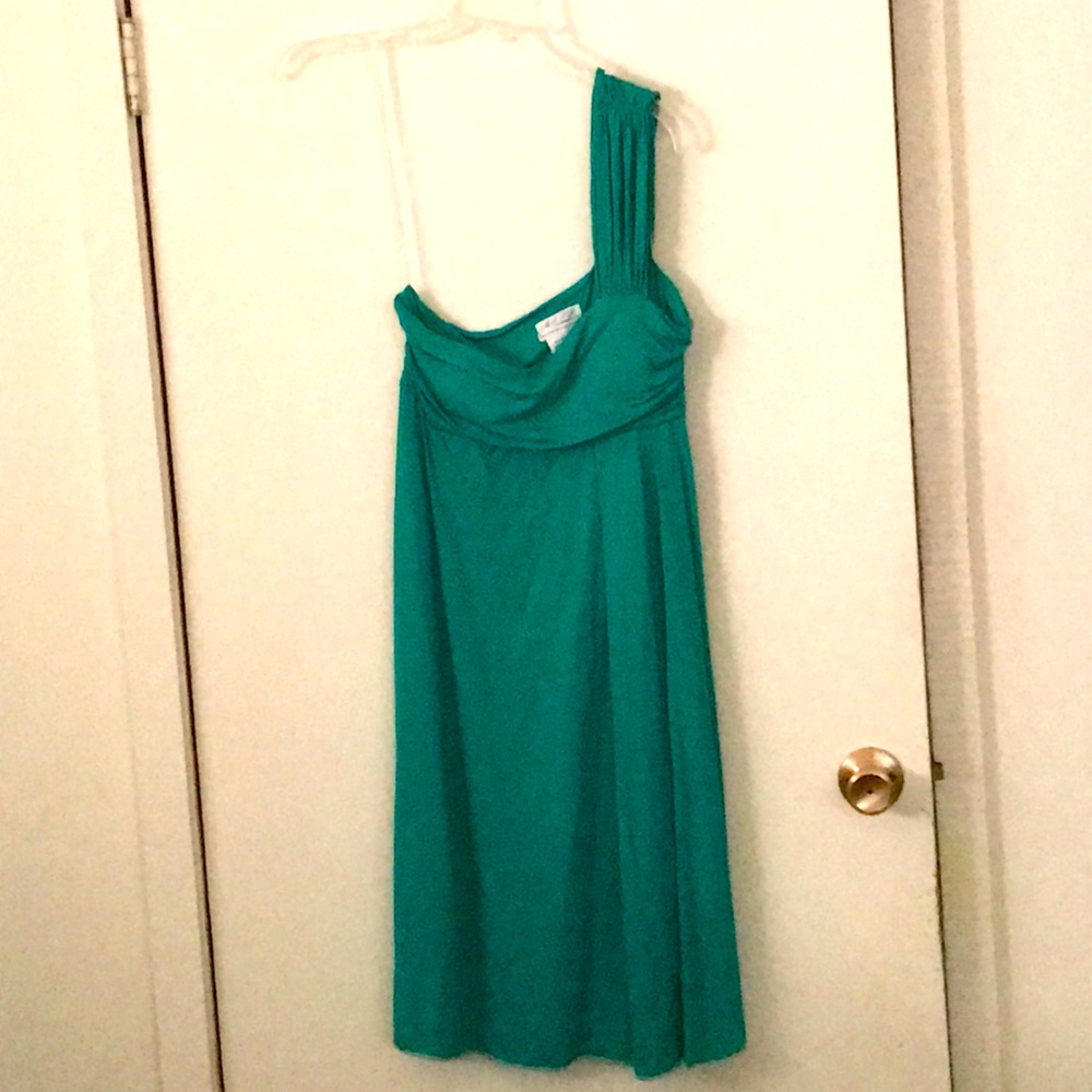 Green, one shoulder knee length dress